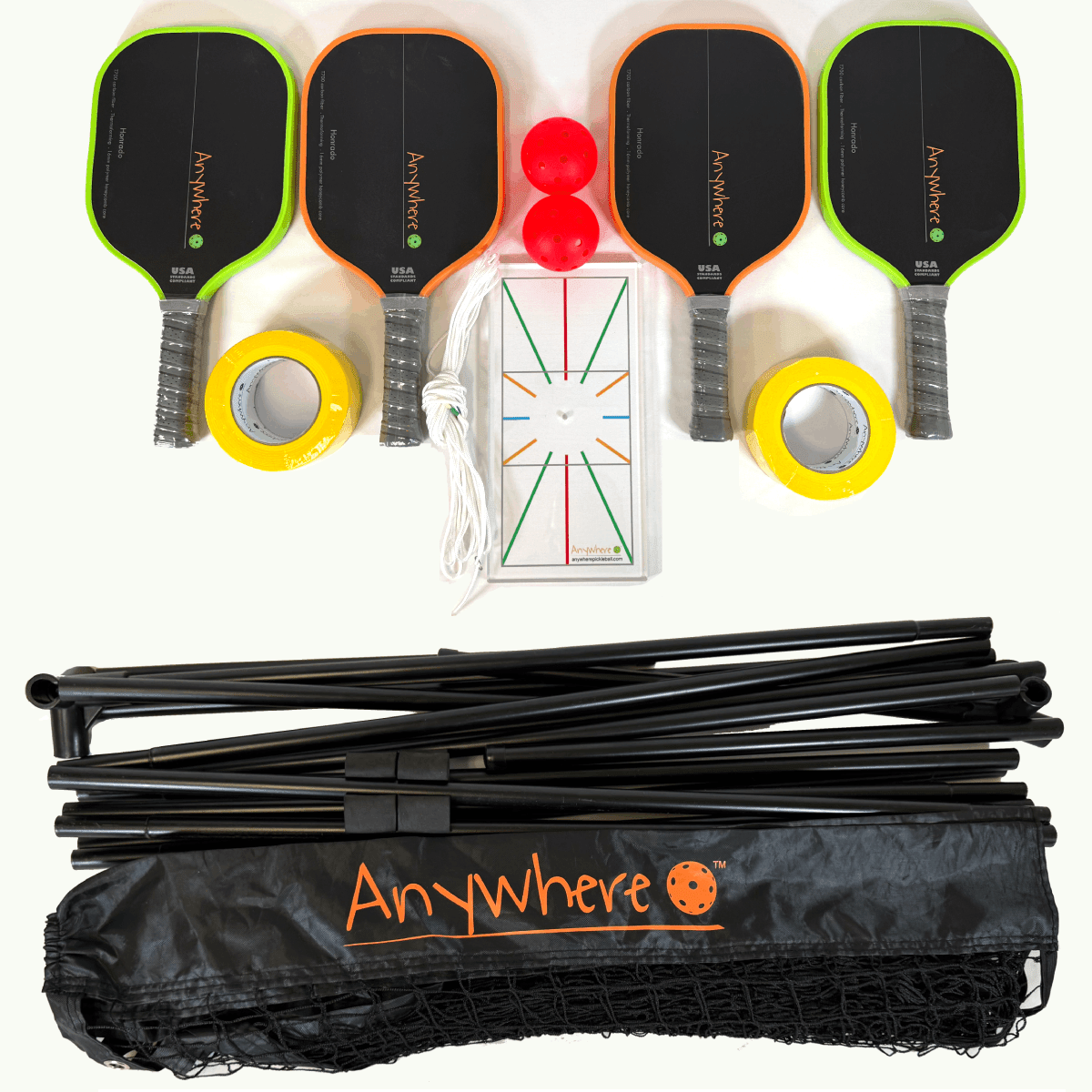 Anywhere Pickleball Full Court Net & 4 Paddles Set