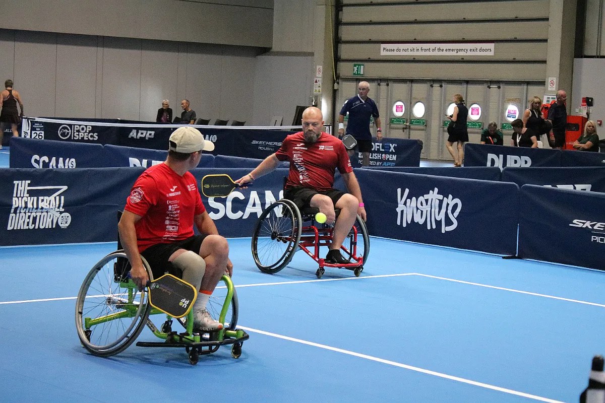 Ukrainian wheelchair players competing with Freedom Fighter Paddles at the 2026 English Open